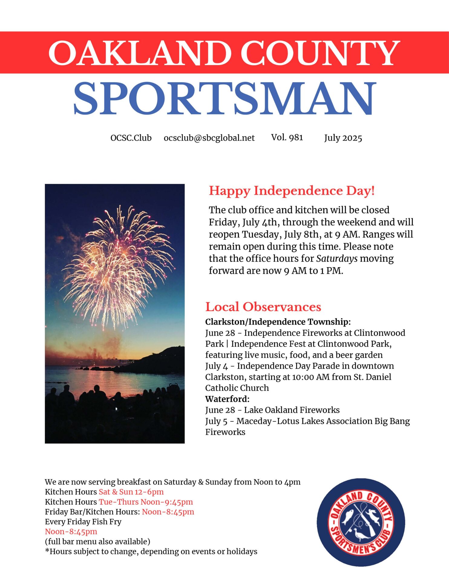 Front Page of OC Sportsman July 2025