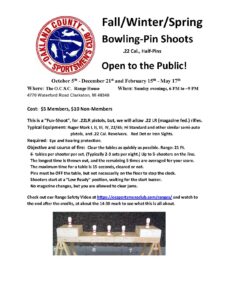 Indoor bowling-pin shoot flyer winter spring 2025