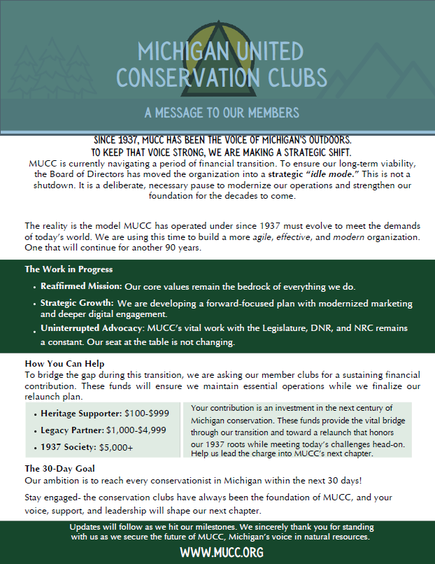 MUCC A message to our members