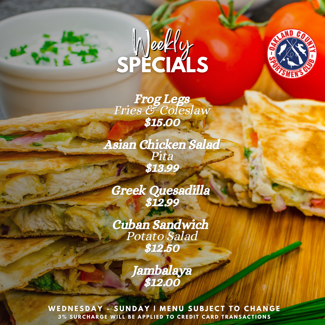Weekly OCSC Bar and Kitchen Specials - May 27