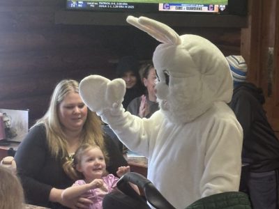 The Easter Bunny showed up at OCSC on April 4th - Many kids got to wave hello and take phots with him