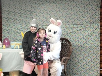 The OCSC Easter Egg Hunt included photos with the Easter Bunny - Brother and Sister Pose
